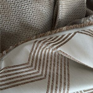 Elegant High Quality Upholstery Beige and Brown Patterned Fabric. 13 yards total